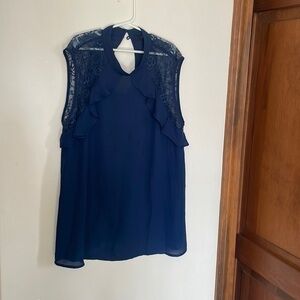 Navy later tank with ruffles and lace detail and key hole back
